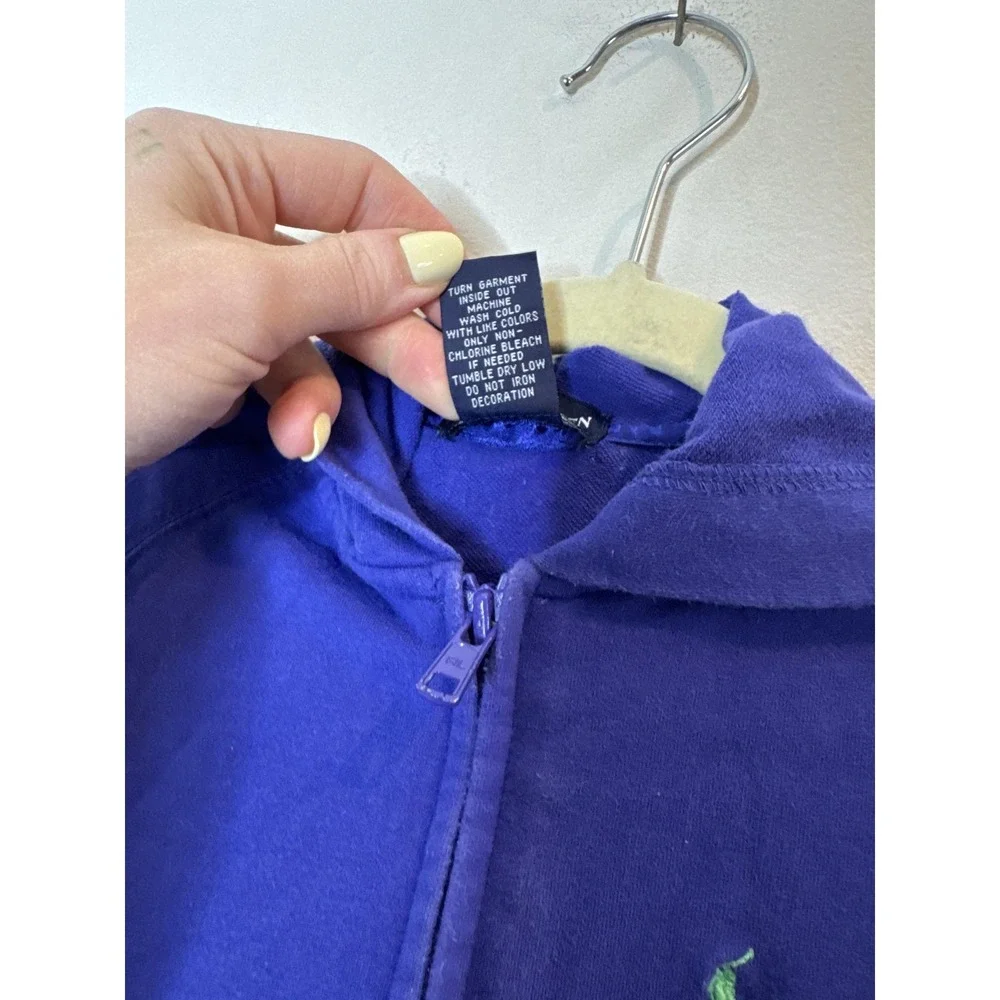 Ralph Lauren‎ Hoodie Kids 4 Blue Full Zip Logo Knit Cotton Spandex Pockets